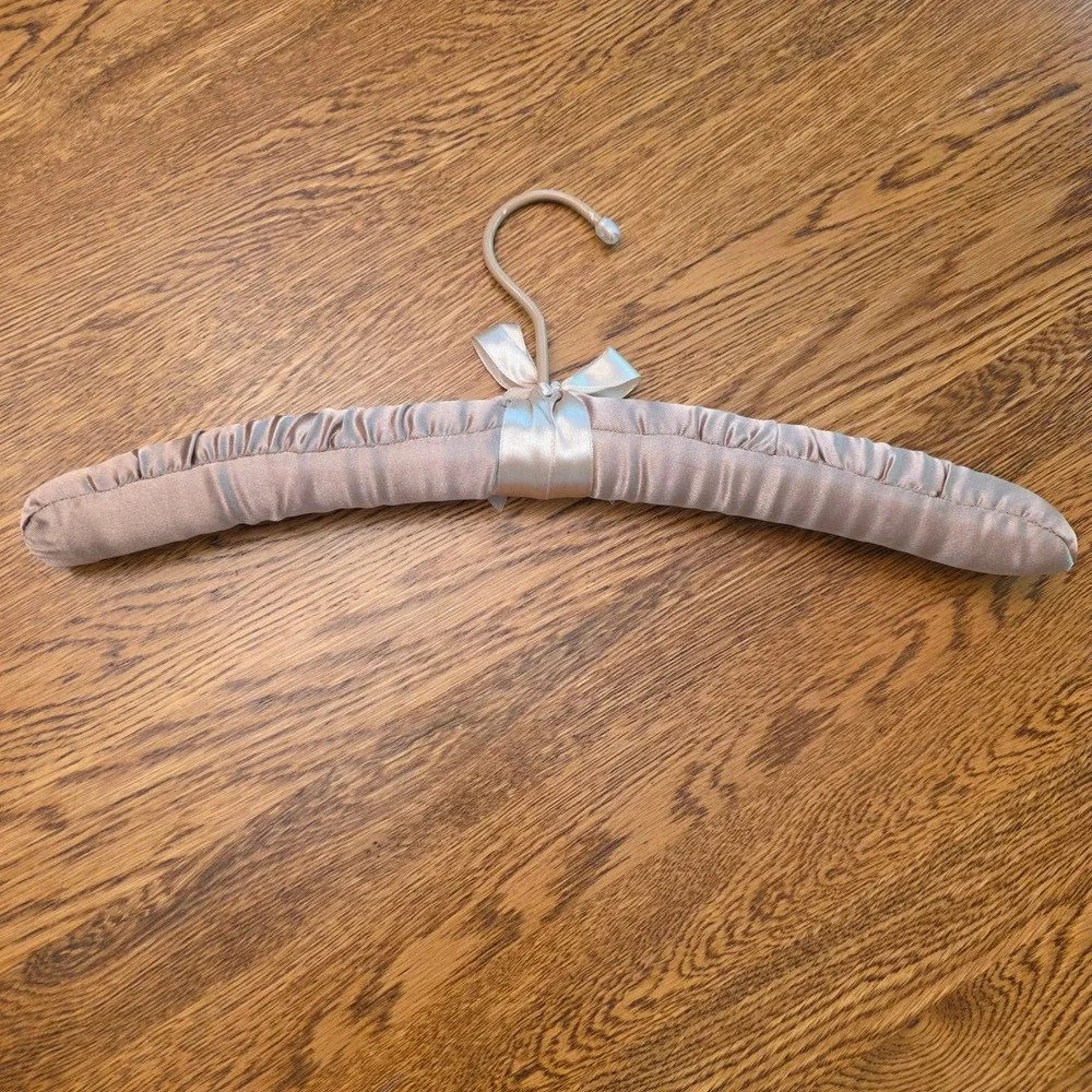 Champagne Taupe Satin Padded Hanger with Bow Detail for Delicates 15.5 Inch VTG
